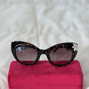 Carolina Herrera Tortoise Shell Sunglasses with Crystal Detail